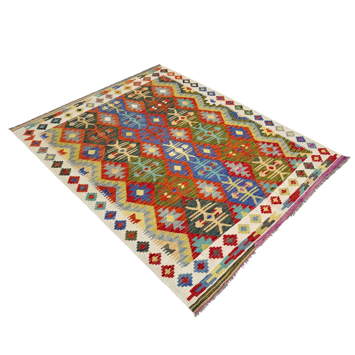 Afghan Vegetable Kilim Rug 4' 11" x 6' 7" Flat-Weave | No. AL500943