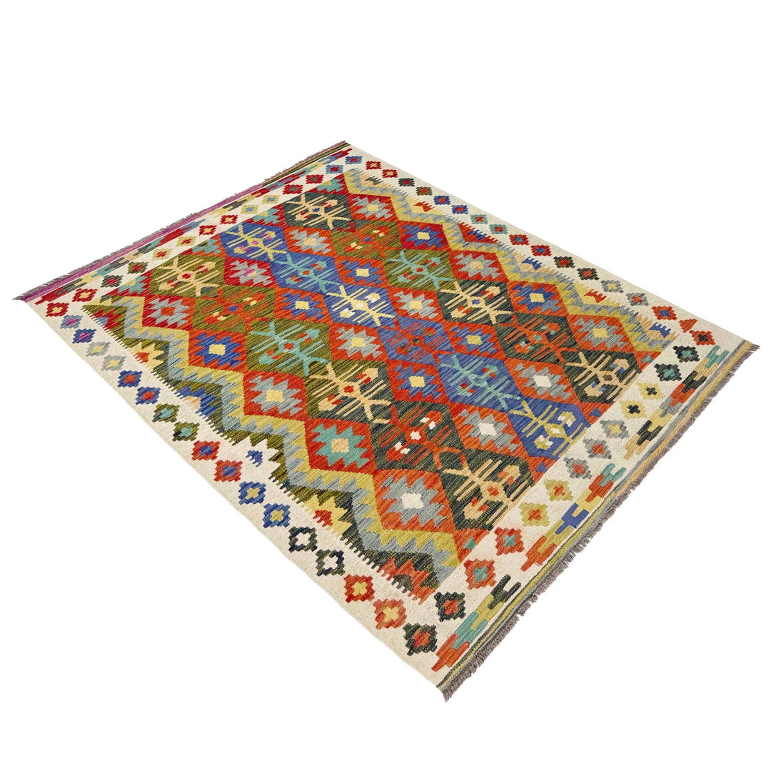 Afghan Vegetable Kilim Rug 4' 11" x 6' 7" Flat-Weave | No. AL500943