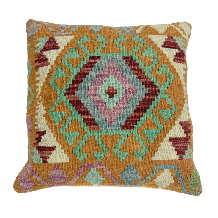 Afghan Geometric Cushion 1' 5" x 1' 6" Hand-Knotted | No. AL500981