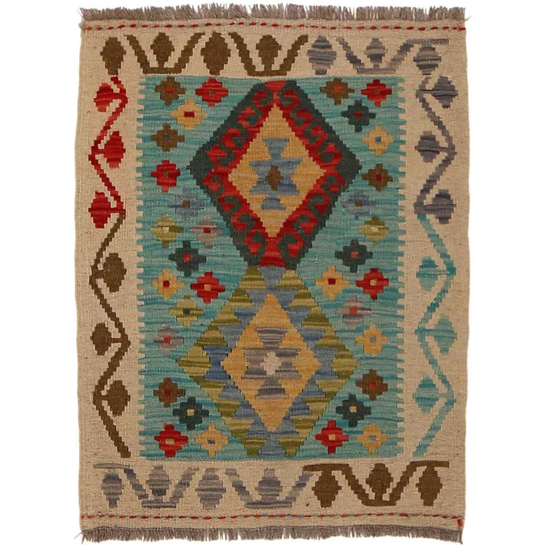 Afghan Vegetable Kilim Rug 2' 1" x 2' 9" Flat-Weave | No. AL50148