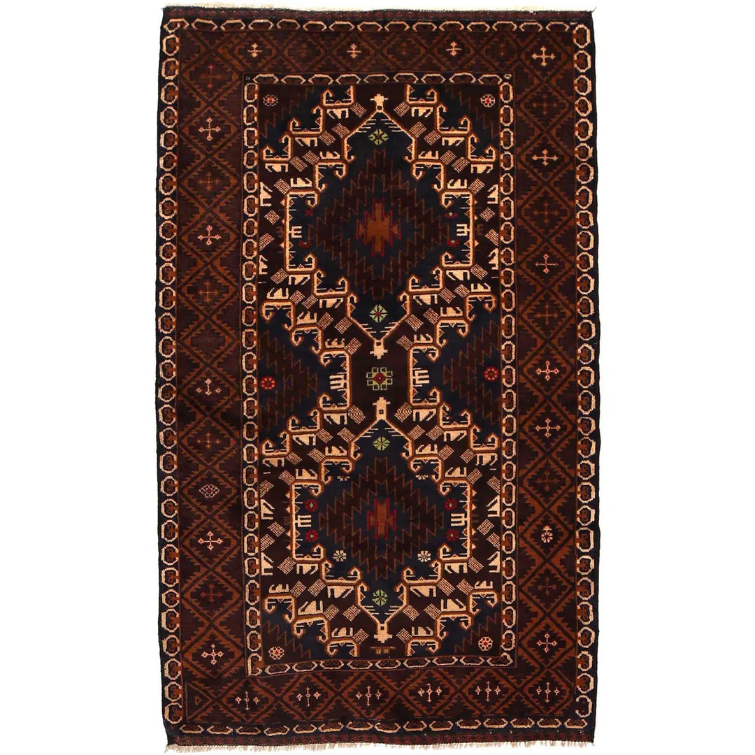 Afghan Baluchi Rug 3' 7" x 5' 9" Hand-Knotted | No. AL50152