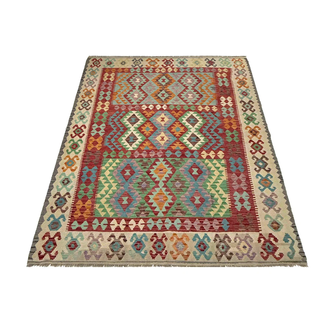 Afghan Vegetable Kilim Rug 6'8" x 9'9" Flat-Weave | No. AL502159