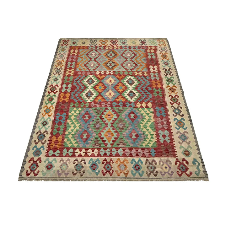 Afghan Vegetable Kilim Rug 6'8" x 9'9" Flat-Weave | No. AL502159