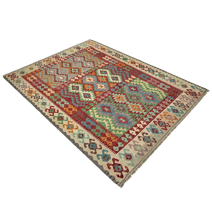 Afghan Vegetable Kilim Rug 6'8" x 9'9" Flat-Weave | No. AL502159