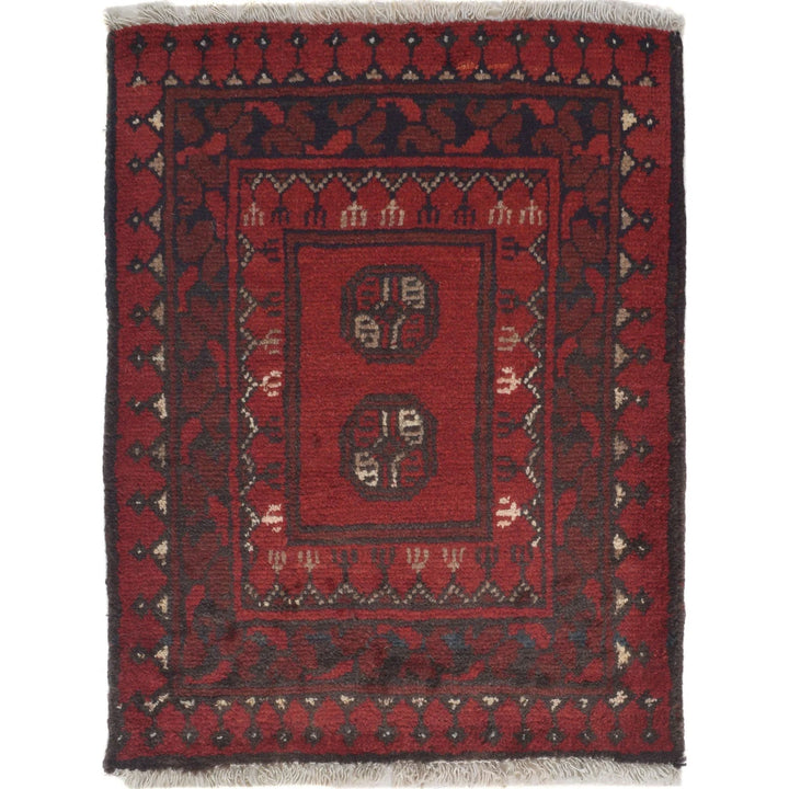 Red Afghan Oriental Rug 1' 8" x 2' 4" Hand-Knotted | No. AL50227