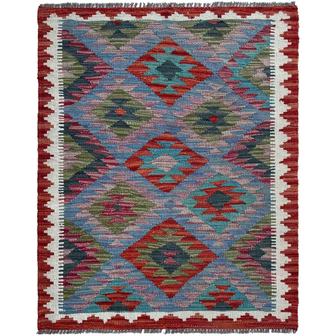 Afghan Vegetable Kilim Rug 2' 11" x 3' 10" Flat-Weave | No. AL50294