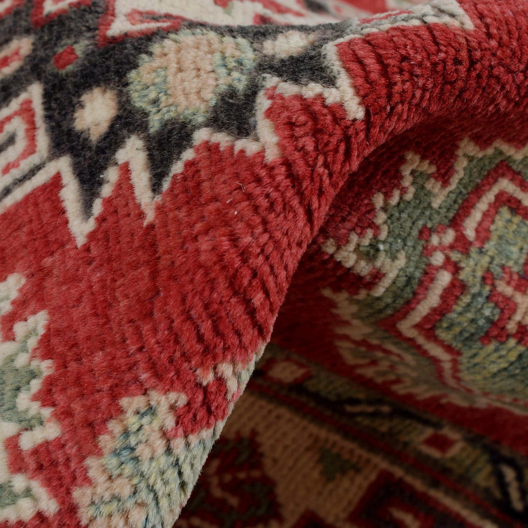 Red Afghan Kazak Rug 2' 9" x 3' 11" Hand-Knotted | No. AL50323