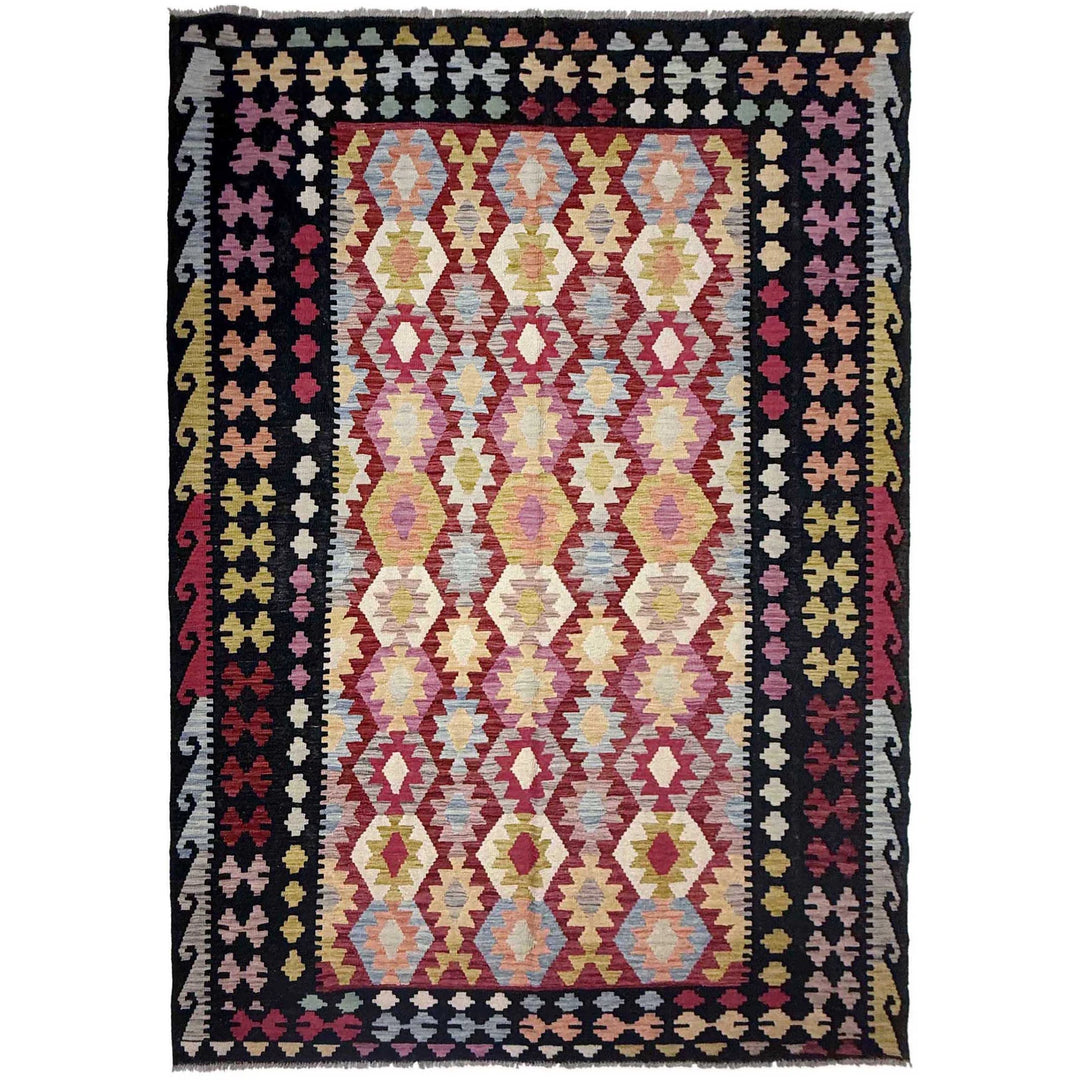 Afghan Vegetable Kilim Rug 6' 7" x 9' 9" Flat-Weave | No. AL503641