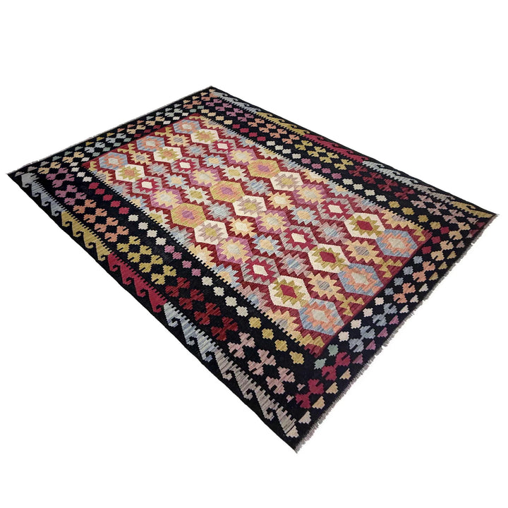 Afghan Vegetable Kilim Rug 6' 7" x 9' 9" Flat-Weave | No. AL503641