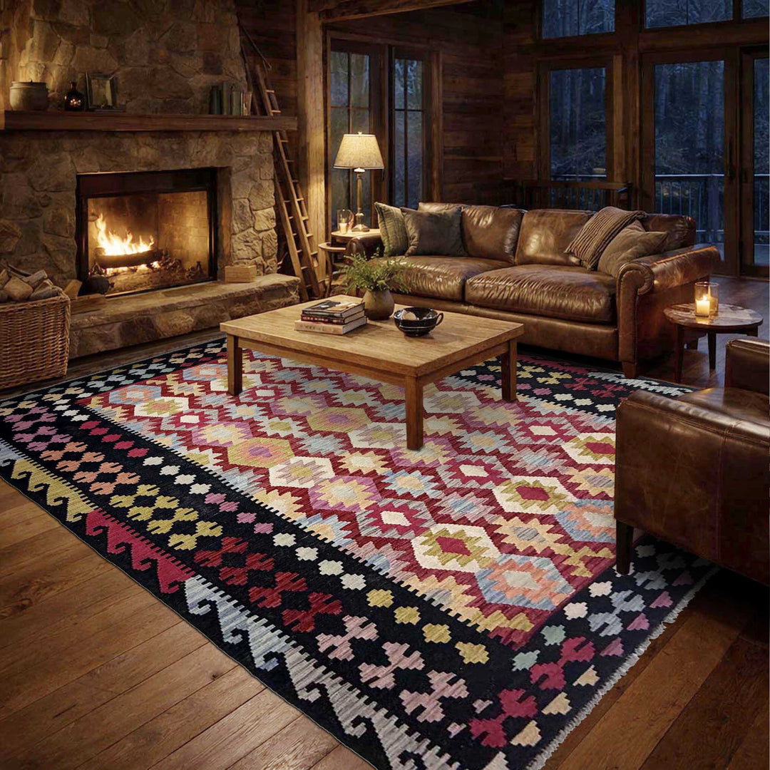 Afghan Vegetable Kilim Rug 6' 7" x 9' 9" Flat-Weave | No. AL503641