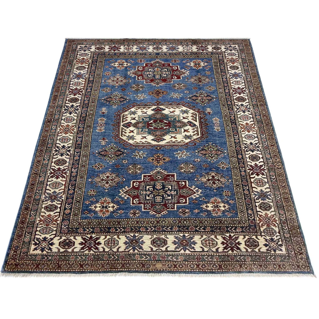 Blue Afghan Kazak Rug 5' 9" x 7' 11" Hand-Knotted | No. AL50367