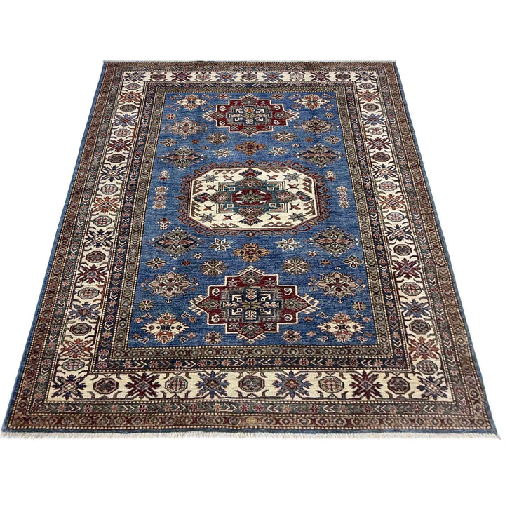 Blue Afghan Kazak Rug 5' 9" x 7' 11" Hand-Knotted | No. AL50367