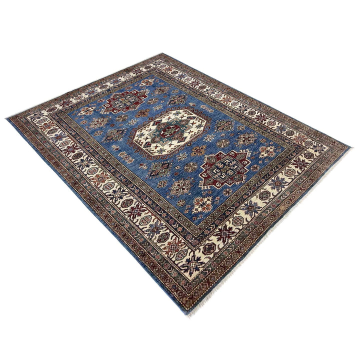 Blue Afghan Kazak Rug 5' 9" x 7' 11" Hand-Knotted | No. AL50367