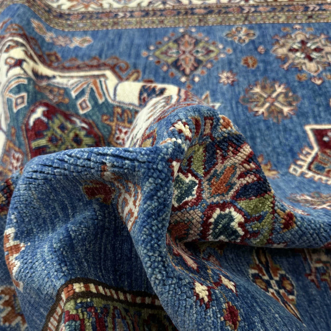 Blue Afghan Kazak Rug 5' 9" x 7' 11" Hand-Knotted | No. AL50367