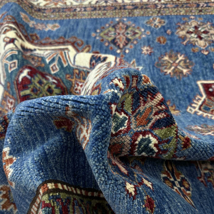 Blue Afghan Kazak Rug 5' 9" x 7' 11" Hand-Knotted | No. AL50367