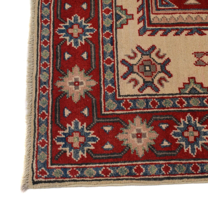 Ivory Afghan Kazak Rug 3' 6" x 4' 11" Hand-Knotted | No. AL50381