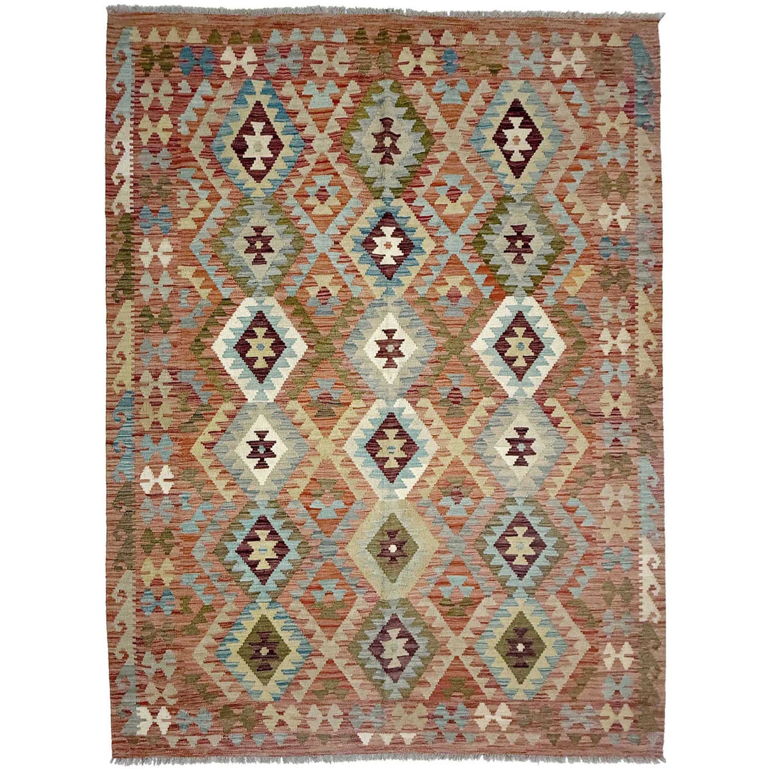 Afghan Vegetable Kilim Rug 5' 9" x 7' 11" Flat-Weave | No. AL504109