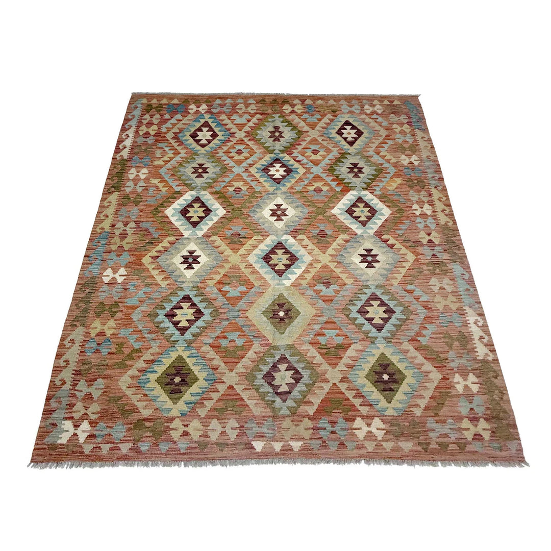 Afghan Vegetable Kilim Rug 5' 9" x 7' 11" Flat-Weave | No. AL504109