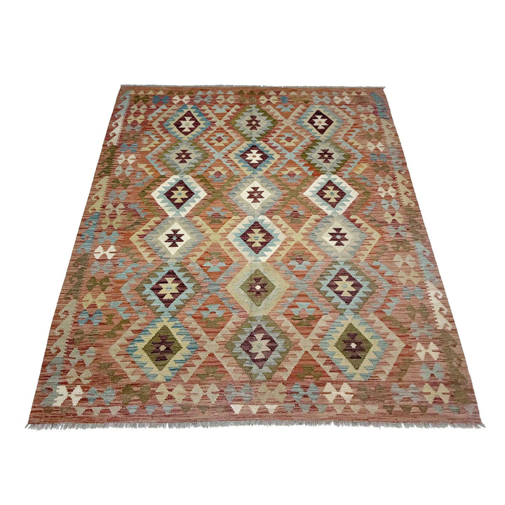 Afghan Vegetable Kilim Rug 5' 9" x 7' 11" Flat-Weave | No. AL504109