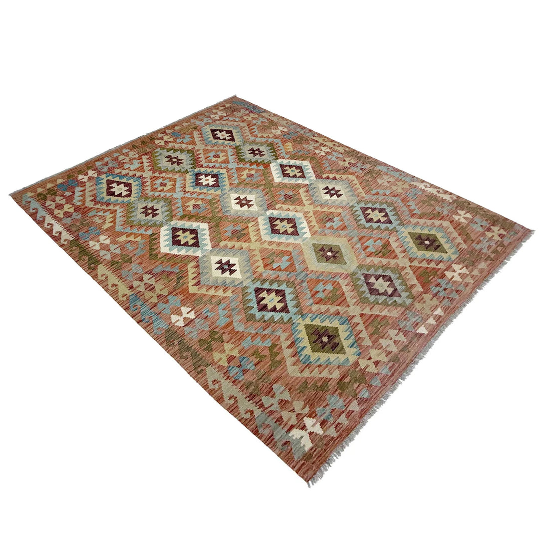 Afghan Vegetable Kilim Rug 5' 9" x 7' 11" Flat-Weave | No. AL504109