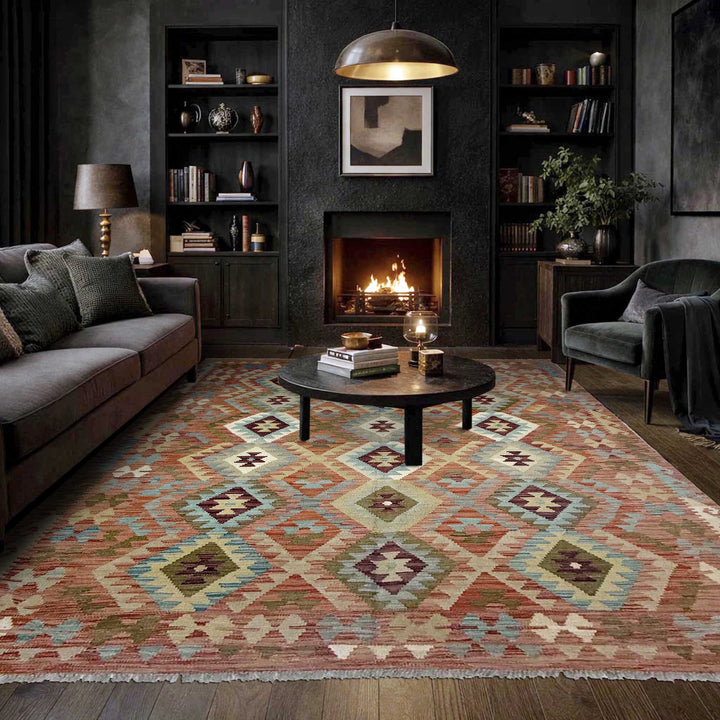 Afghan Vegetable Kilim Rug 5' 9" x 7' 11" Flat-Weave | No. AL504109