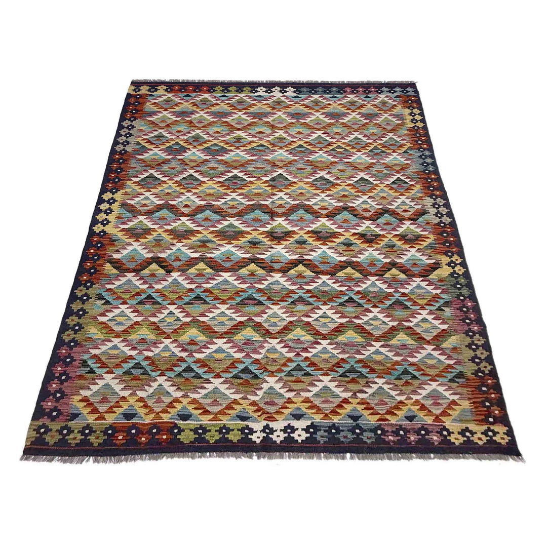 Afghan Vegetable Kilim Rug 5' 11" x 8' 1" Flat-Weave | No. AL504157