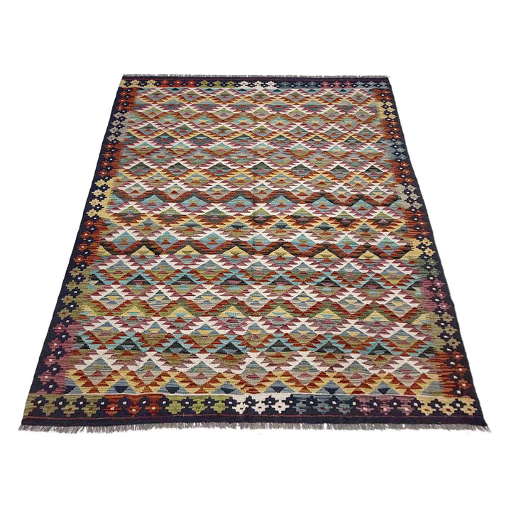 Afghan Vegetable Kilim Rug 5' 11" x 8' 1" Flat-Weave | No. AL504157