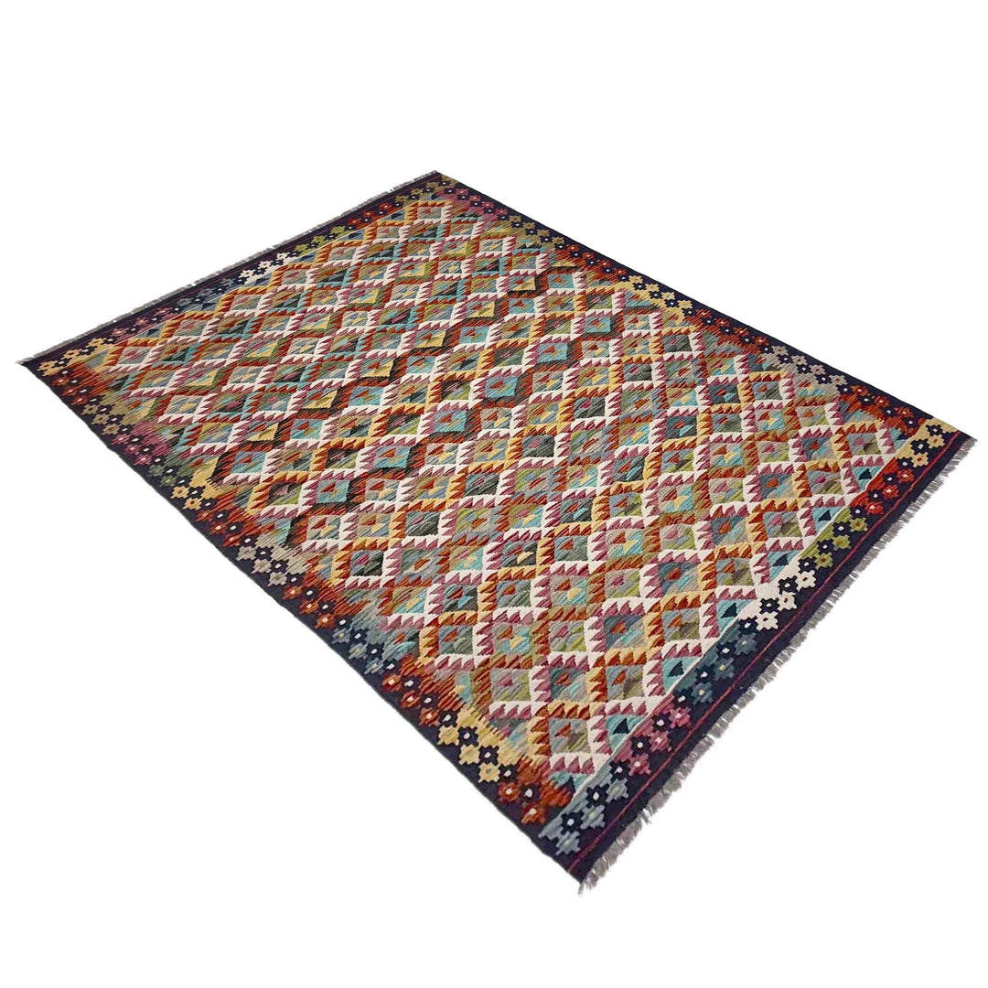 Afghan Vegetable Kilim Rug 5' 11" x 8' 1" Flat-Weave | No. AL504157
