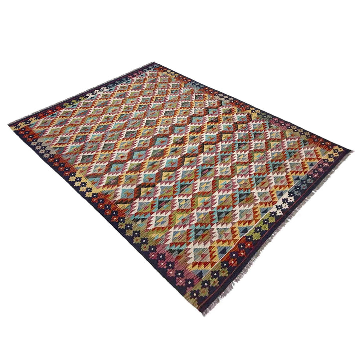 Afghan Vegetable Kilim Rug 5' 11" x 8' 1" Flat-Weave | No. AL504157
