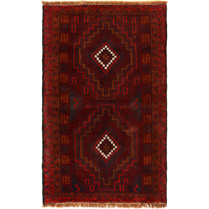 Red Afghan Baluchi Rug 2' 10" x 4' 8" Hand-Knotted | No. AL50433