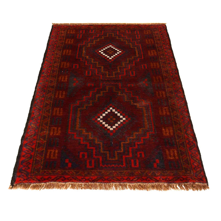 Red Afghan Baluchi Rug 2' 10" x 4' 8" Hand-Knotted | No. AL50433