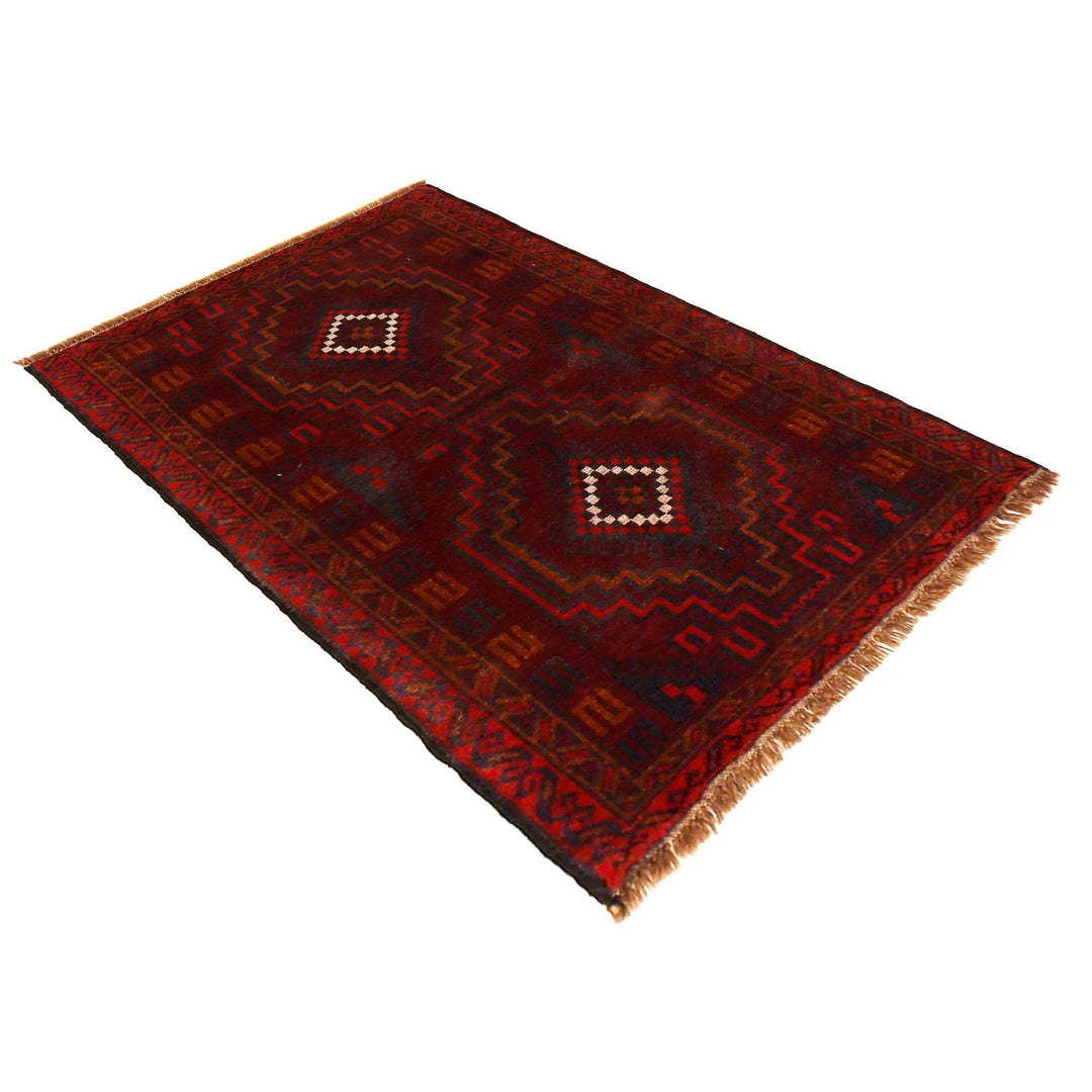 Red Afghan Baluchi Rug 2' 10" x 4' 8" Hand-Knotted | No. AL50433