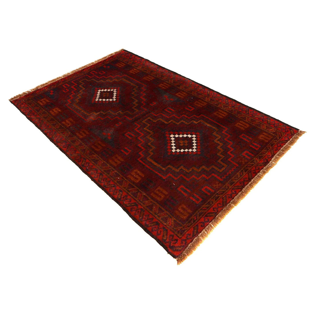Red Afghan Baluchi Rug 2' 10" x 4' 8" Hand-Knotted | No. AL50433