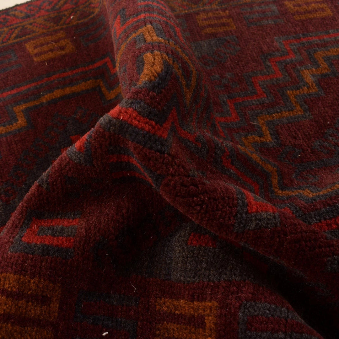 Red Afghan Baluchi Rug 2' 10" x 4' 8" Hand-Knotted | No. AL50433
