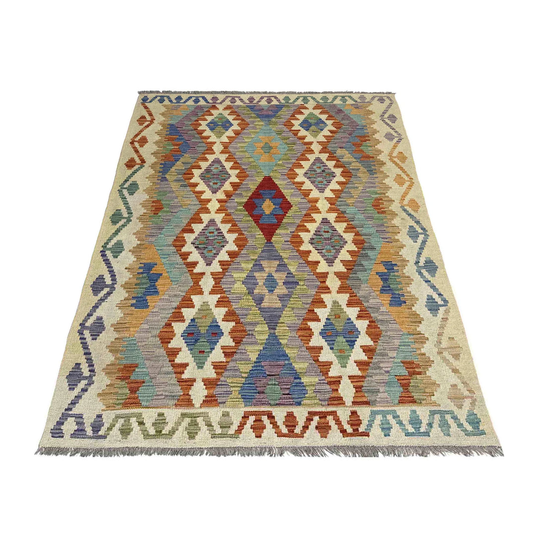 Afghan Vegetable Kilim Rug 4' 0" x 6' 4" Flat-Weave | No. AL504635