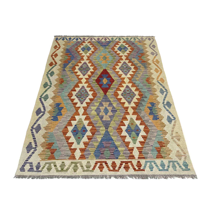 Afghan Vegetable Kilim Rug 4' 0" x 6' 4" Flat-Weave | No. AL504635