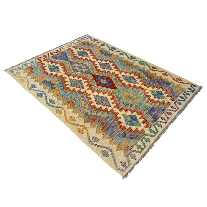 Afghan Vegetable Kilim Rug 4' 0" x 6' 4" Flat-Weave | No. AL504635
