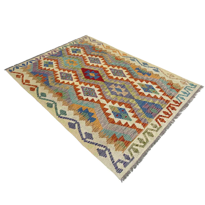 Afghan Vegetable Kilim Rug 4' 0" x 6' 4" Flat-Weave | No. AL504635