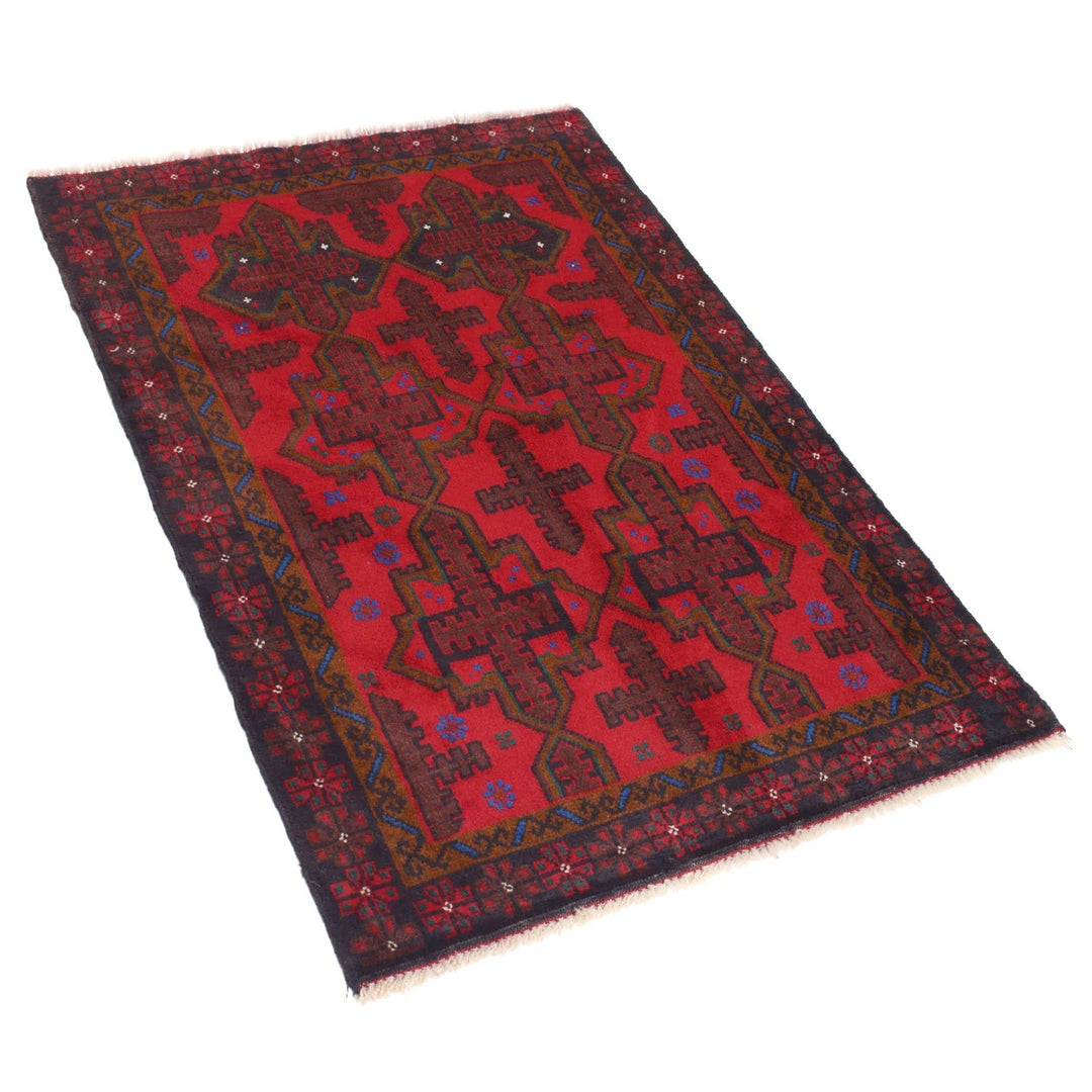 Red Afghan Baluchi Rug 2' 7" x 4' 1" Hand-Knotted | No. AL50474