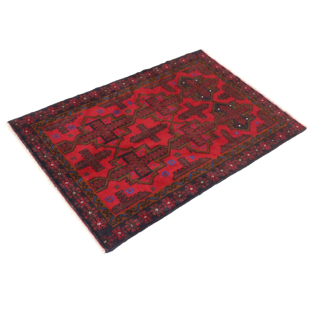 Red Afghan Baluchi Rug 2' 7" x 4' 1" Hand-Knotted | No. AL50474