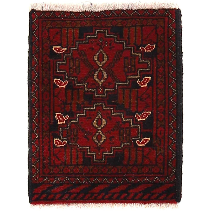 Red Afghan Oriental Doormat 1' 3" x 1' 8" Hand-Knotted | No. AL50484