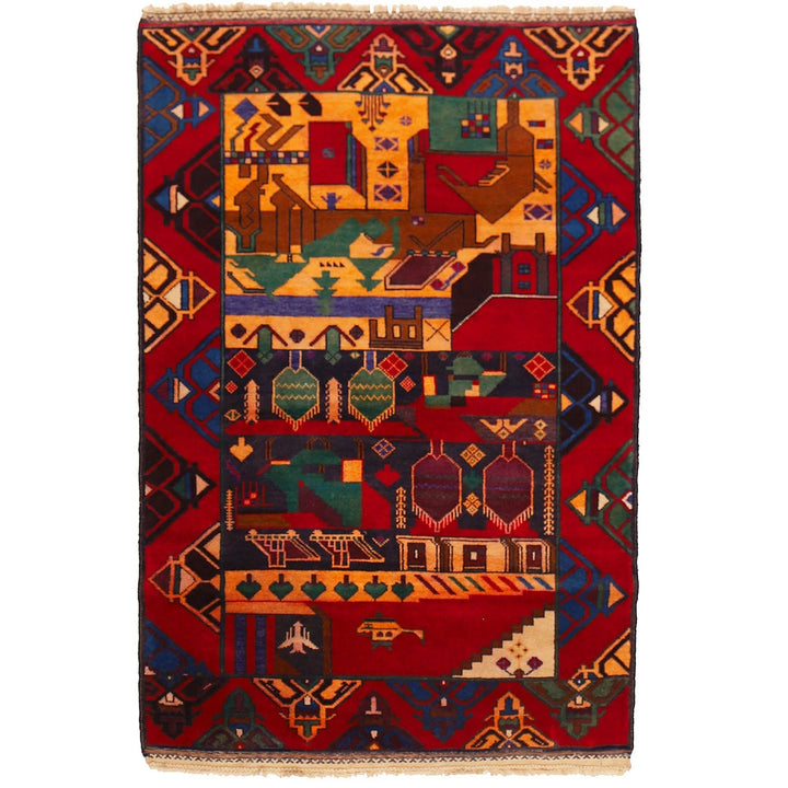 Afghan Pictorial Rug 3' 7" x 6' 4" Hand-Knotted | No. AL50527