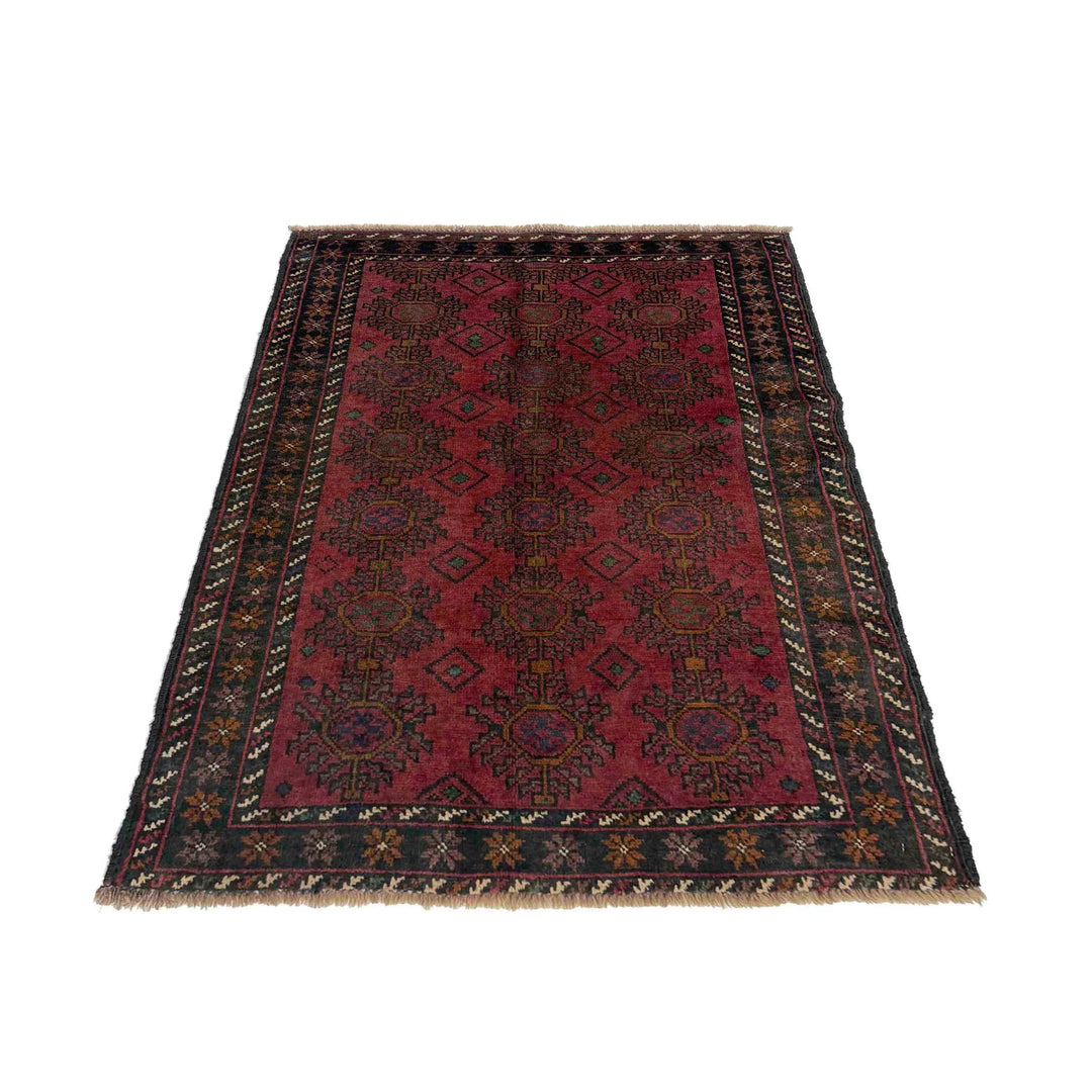 Red Afghan Baluchi Rug 2' 10" x 4' 4" Hand-Knotted | No. AL50649
