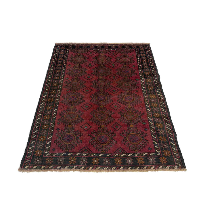 Red Afghan Baluchi Rug 2' 10" x 4' 4" Hand-Knotted | No. AL50649