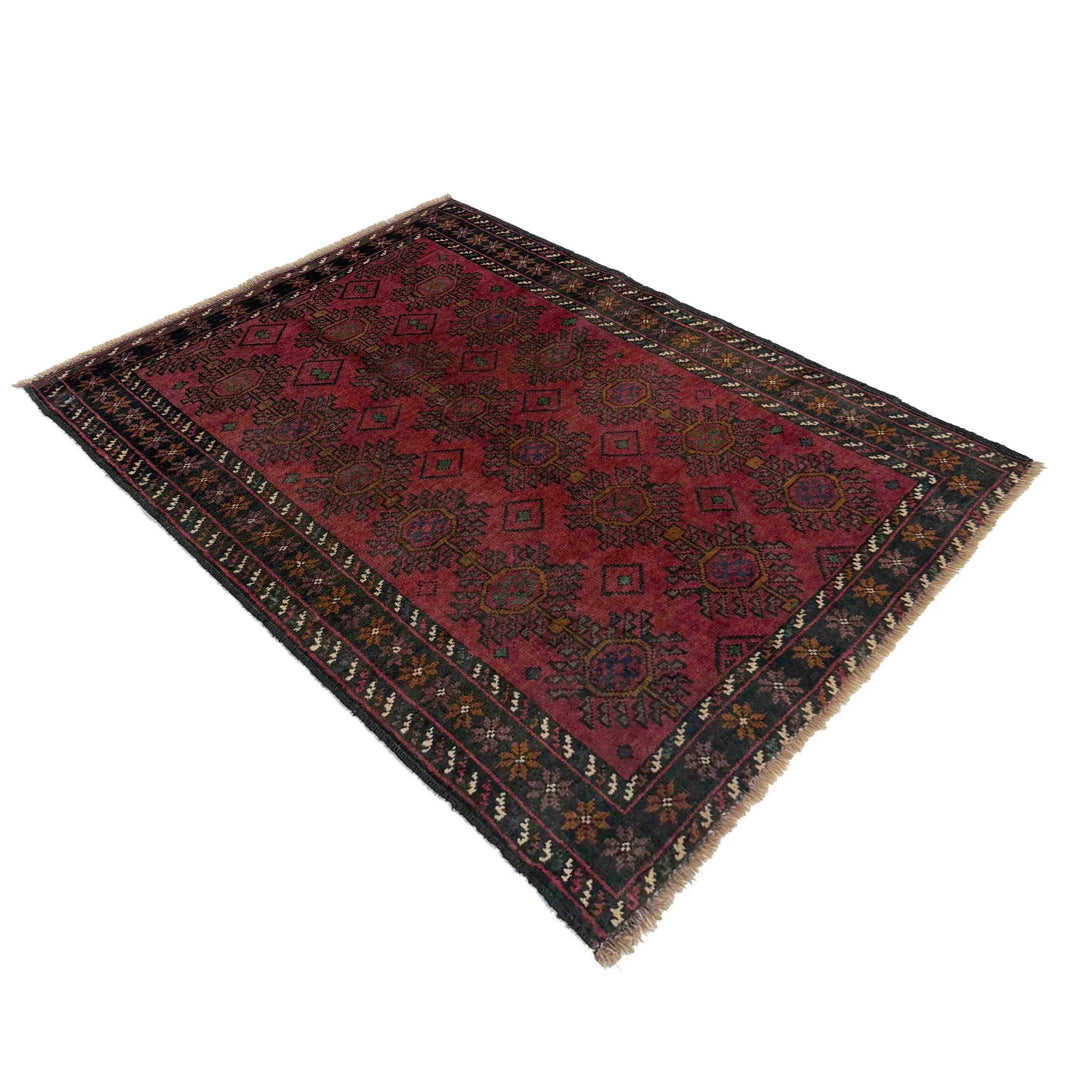 Red Afghan Baluchi Rug 2' 10" x 4' 4" Hand-Knotted | No. AL50649