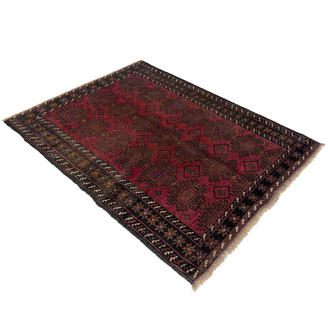 Red Afghan Baluchi Rug 2' 10" x 4' 4" Hand-Knotted | No. AL50649