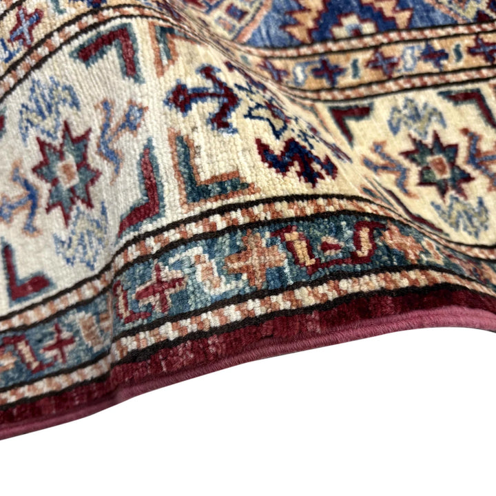 Red Afghan Kazak Rug 4' 0" x 5' 11" Hand-Knotted | No. AL50650