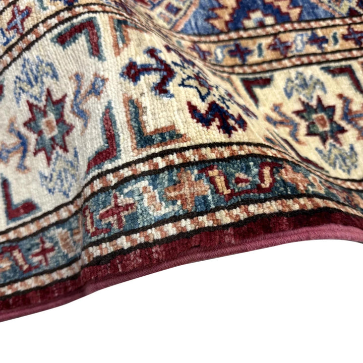 Red Afghan Kazak Rug 4' 0" x 5' 11" Hand-Knotted | No. AL50650