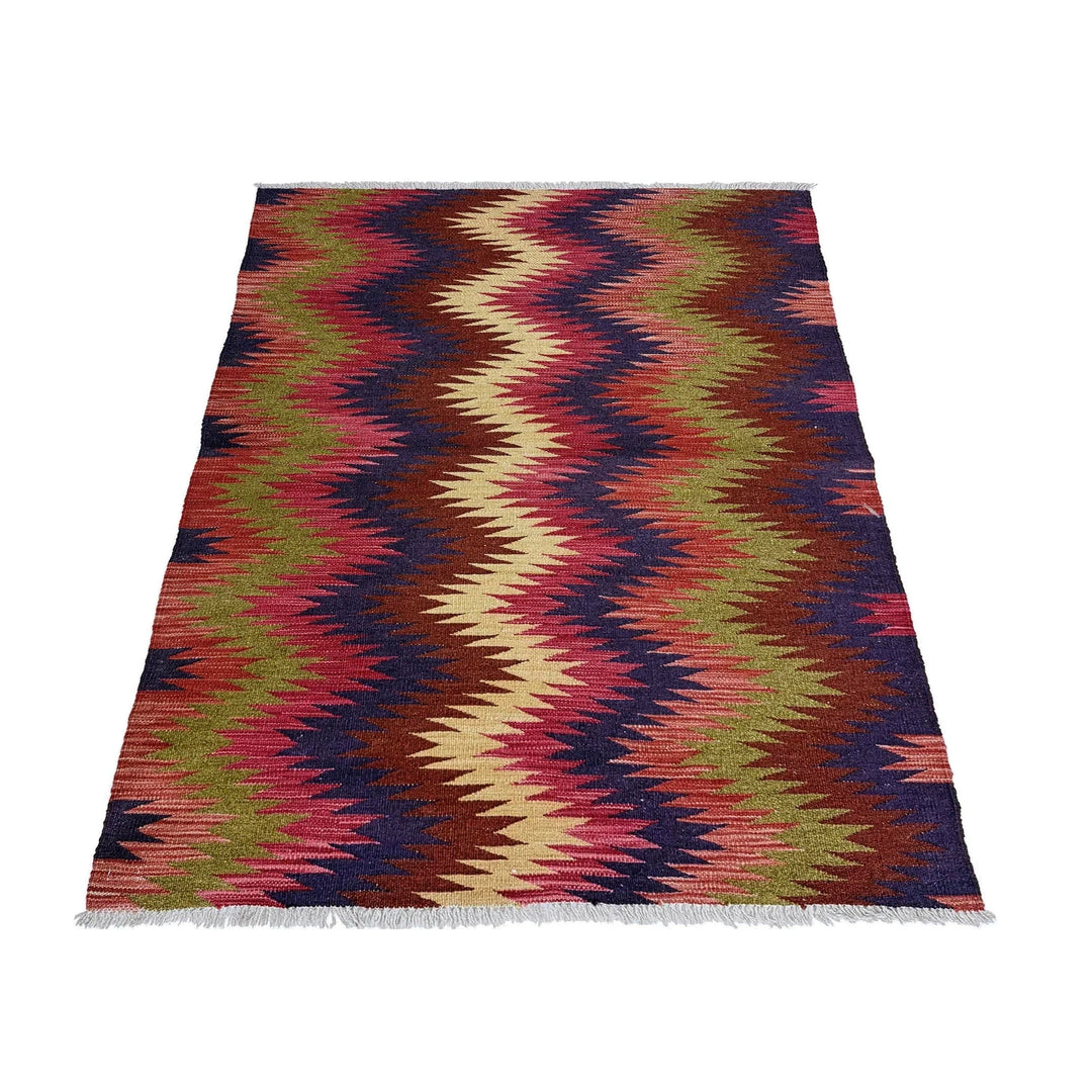 Afghan Vegetable Kilim Rug 3'5" x 4'10" Flat-Weave | No. AL506699