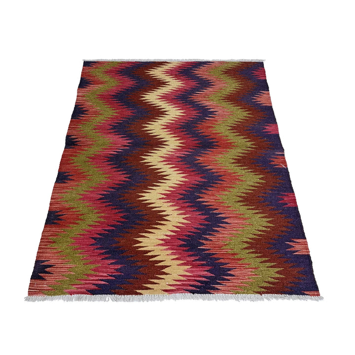 Afghan Vegetable Kilim Rug 3'5" x 4'10" Flat-Weave | No. AL506699